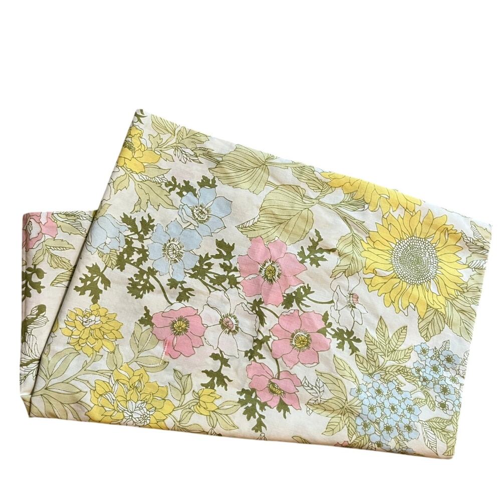 Vintage floral pillow case , sunflower, yellow, pink, blue